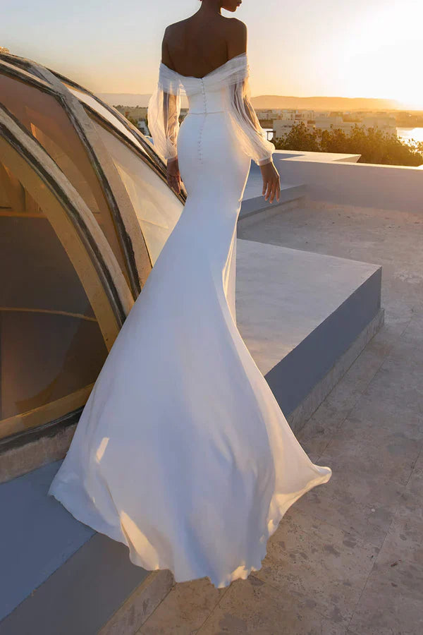 Luolandi Unique off shoulder long sleeved fishtail wedding dress Beautiful